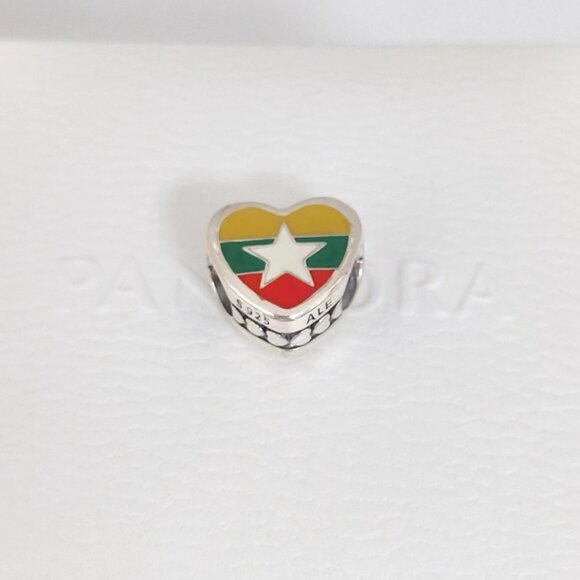 Pandora Myanmar Flag Heart Charm Bead Exclusive Pendant S925 Silver with box - Picture 4 of 7
